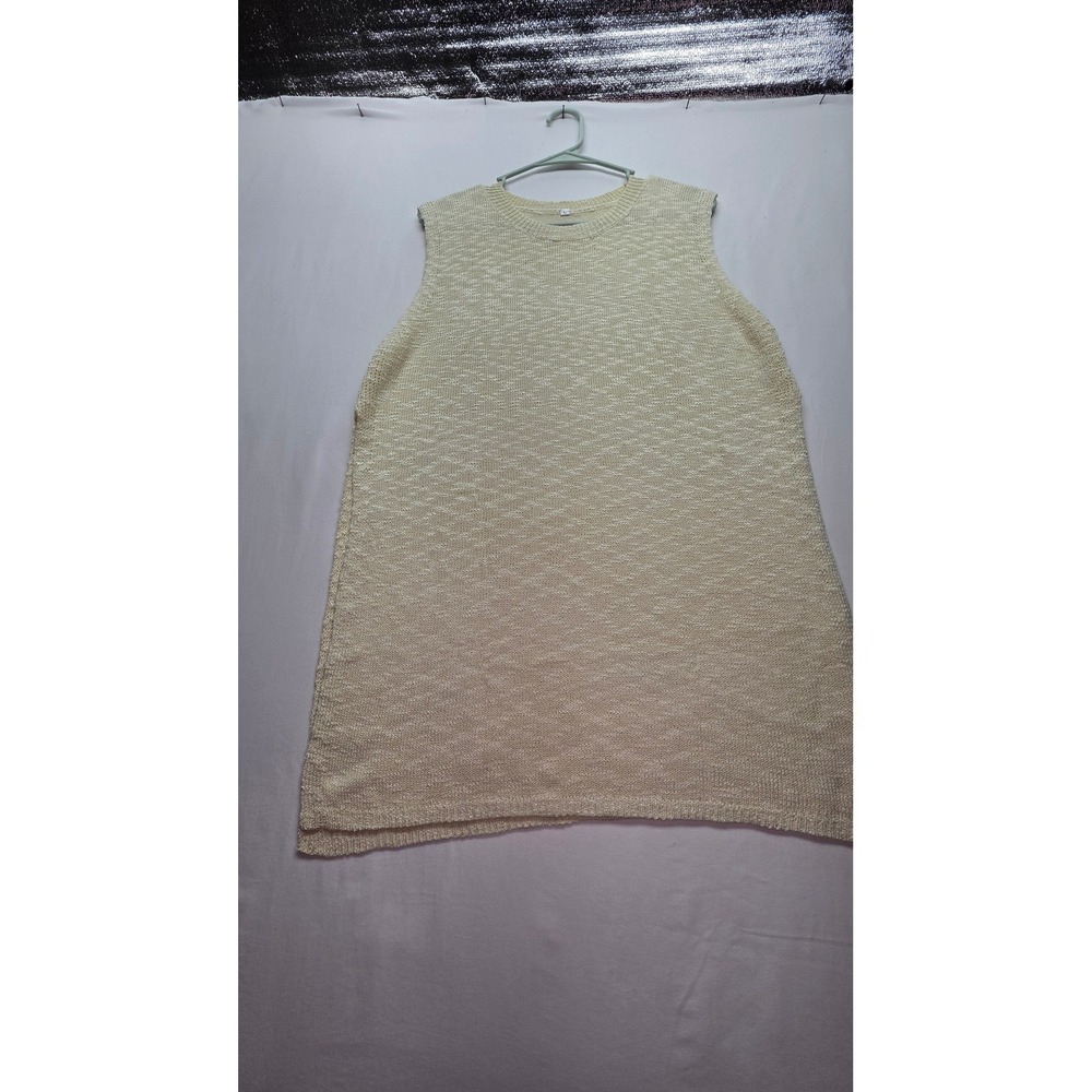 Unbranded Cream Sleeveless Knit Sweater Vest Crew Neck High Side Slits Large